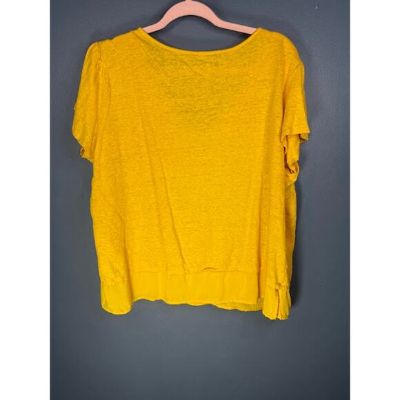 Sanctuary T-Shirt Women's Size 2x 100% Linen Top Yellow V-Neck Elevated Basic - Picture 2 of 7